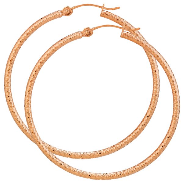 14K Rose Gold 2X70mm Diamond Cut Textured Hoops<br />886-023