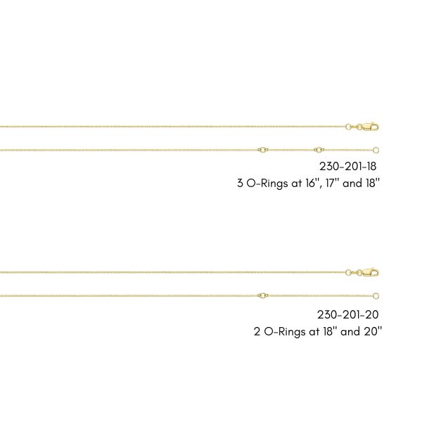 14K Yellow Gold 0.67mm Stationed Adjustable (3 O-Ring) Box Chain <br />230-201