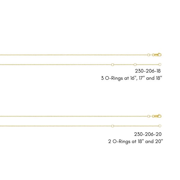 14K Yellow Gold 0.9mm Stationed Adjustable (3 O-Ring) Non-Diamond Cut Cable Chain <br />230-206