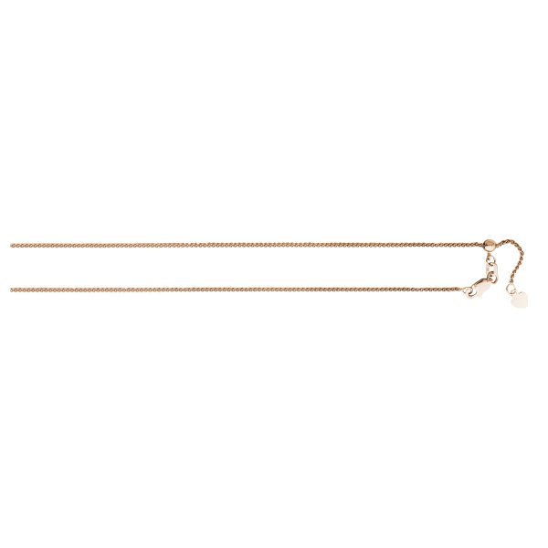 14K Rose Gold 1.2mm Adjustable Diamond Cut Round Wheat Chain <br />330-117