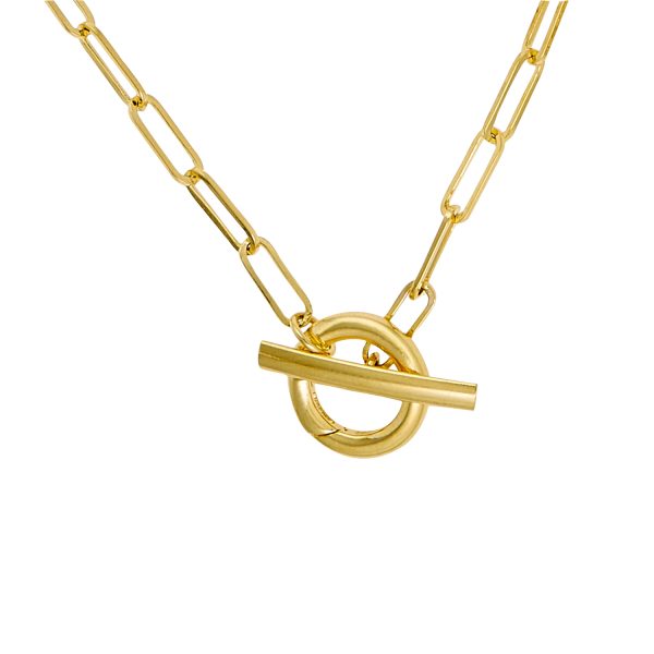 14K Yellow Gold 3.4mm Paperclip Toggle Bar Necklace with Hinged Clasp <br />420-248