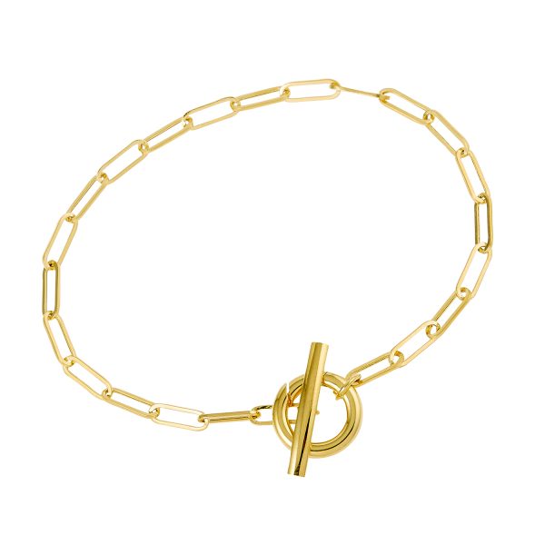 14K Yellow Gold 3.4mm Paperclip Toggle Bracelet with Hinged Clasp <br />420-249