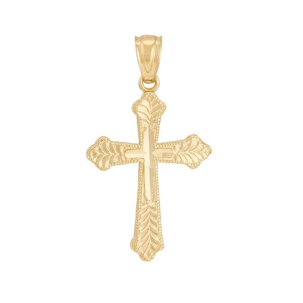 10K Yellow Gold Diamond Cut Scalloped Edge Cross <br />771-0009