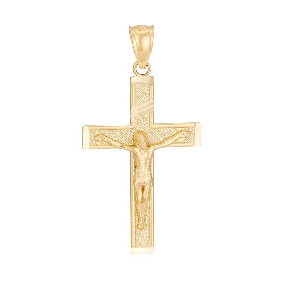 10K Yellow Gold Textured Cross - Reversible side with Crucifix <br />771-0015
