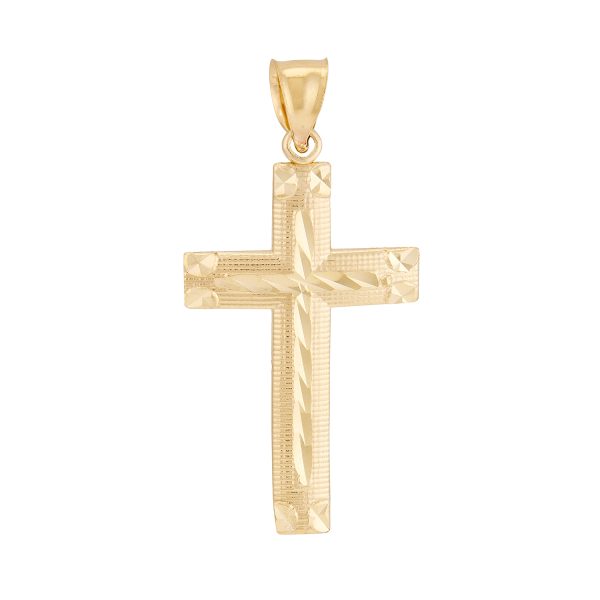 10K Yellow Gold Polished Diamond Cut and Textured Cross <br />771-0018