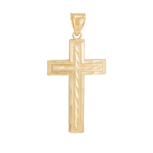 10K Yellow Gold Diamond Cut and Textured Cross - Medium <br />771-0020