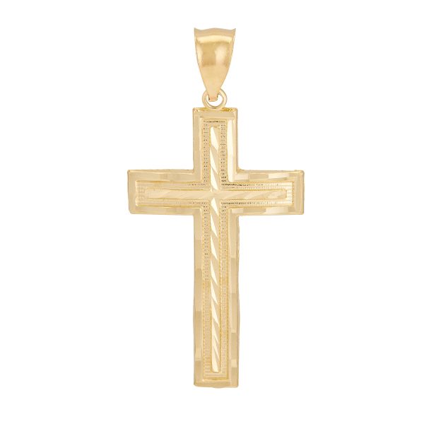10K Yellow Gold Diamond Cut and Textured Cross - Large <br />771-0021