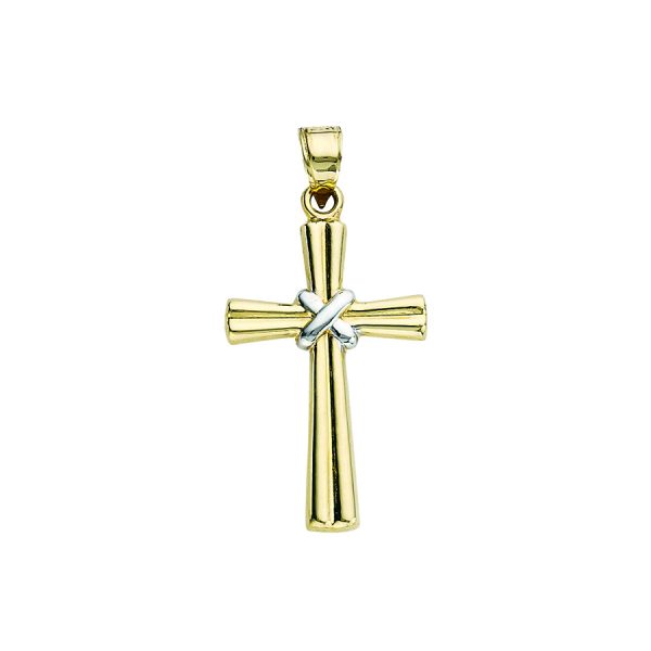 14K Two-Tone Ribbed X Cross <br />772-5009