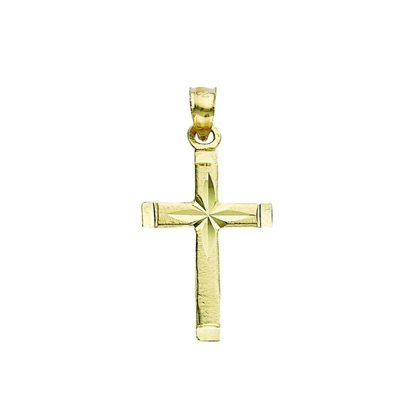 14K Yellow Gold Satin/ Diamond Cut Cross <br />772-5050