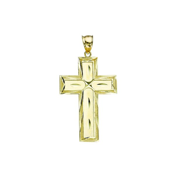 14K Yellow Gold Large Square Diamond Cut Cross <br />772-5055