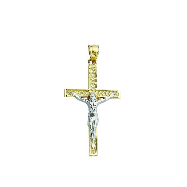 14K Two-Tone Diamond Cut Crucifix <br />772-5058