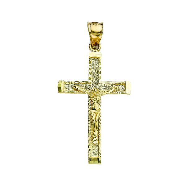 14K Yellow Gold Large Diamond Cut Crucifix <br />772-5060