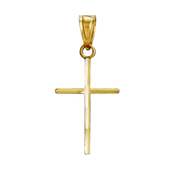 14K Yellow Gold Diamond Cut Bar Cross- Small <br />772-5091