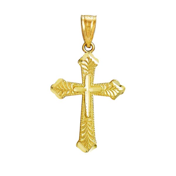 14K Yellow Gold Diamond Cut Fancy Edge Cross <br />772-5094