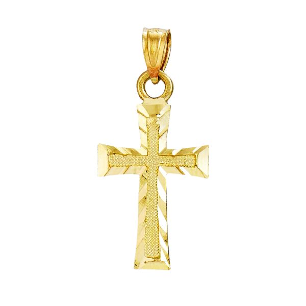 14K Yellow Gold Diamond Cut Edge Cross <br />772-5095
