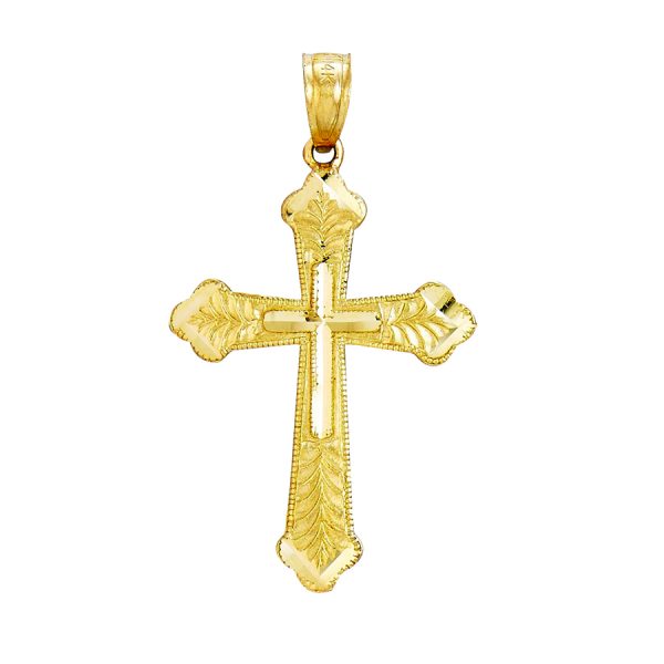 14K Yellow Gold Diamond Cut Fancy Edge Cross <br />772-5097