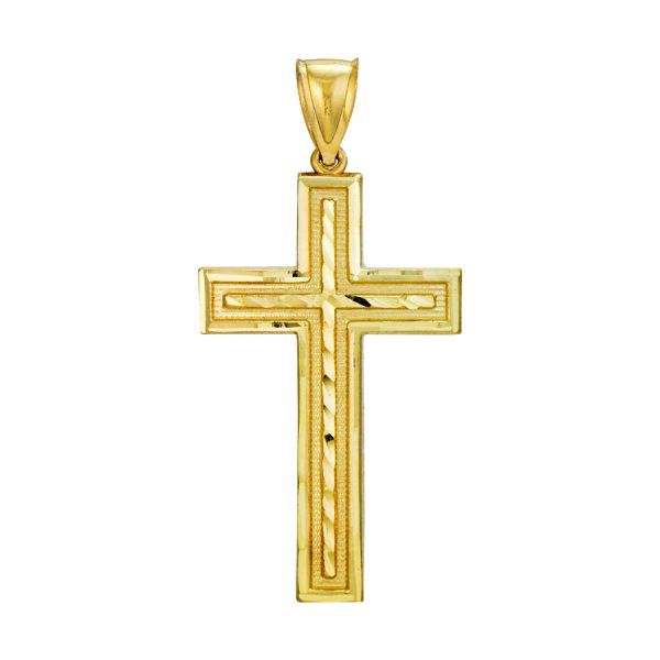 14K Yellow Gold Diamond Cut Cross- Large <br />772-5105