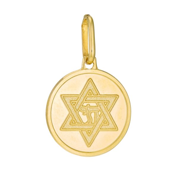 14K Yellow Gold Star of David Medal with Chai Symbol <br />772-5157