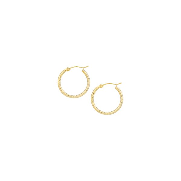 10K Yellow Gold 2X15mm Diamond Cut Textured Hoops <br />801-305