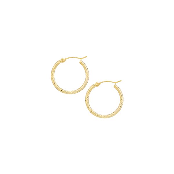 10K Yellow Gold 2X20mm Diamond Cut Textured Hoops <br />801-306