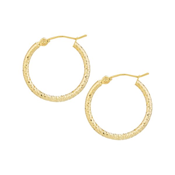 10K Yellow Gold 2X30mm Diamond Cut Textured Hoops <br />801-308