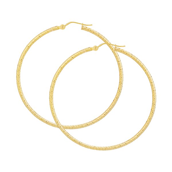 10K Yellow Gold 2X50mm Diamond Cut Textured Hoops <br />801-310