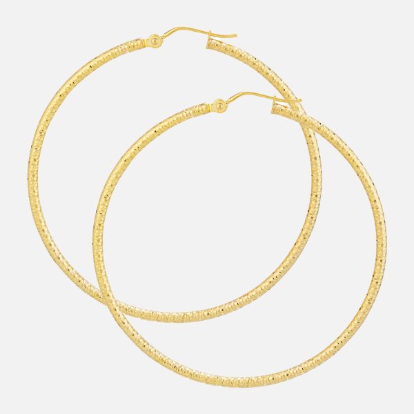 10K Yellow Gold 2X55mm Diamond Cut Textured Hoops <br />801-311