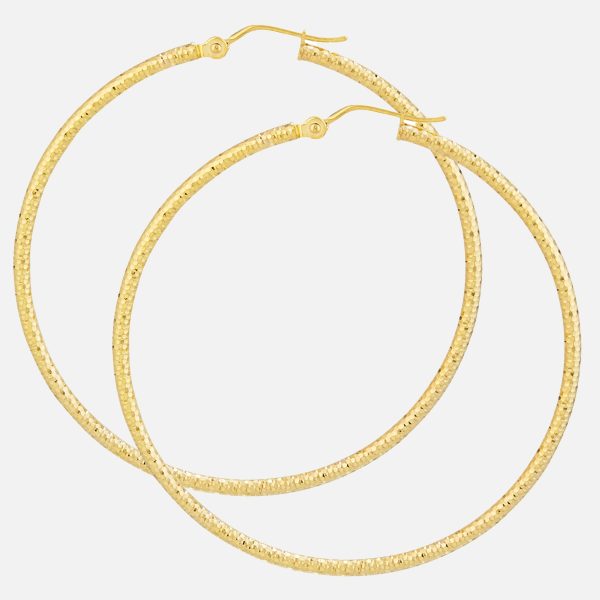 10K Yellow Gold 2X60mm Diamond Cut Textured Hoops <br />801-312
