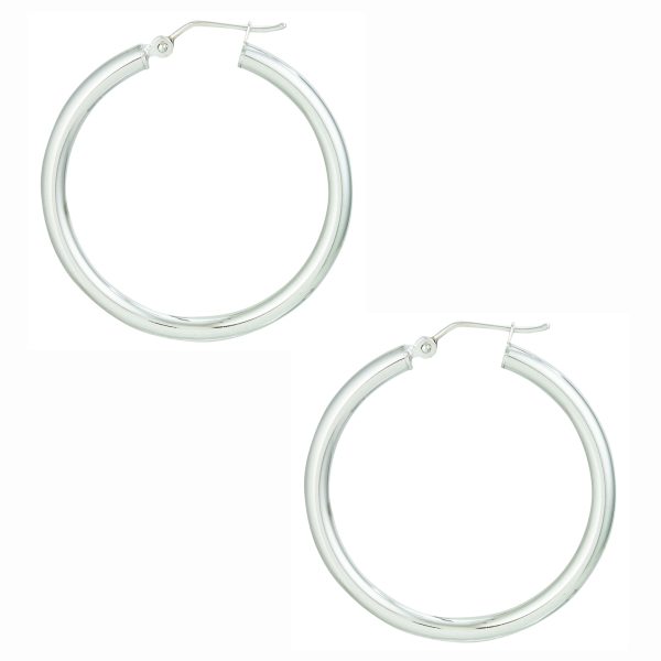 10K White Gold 3X25mm Polished Hoops <br />811-188