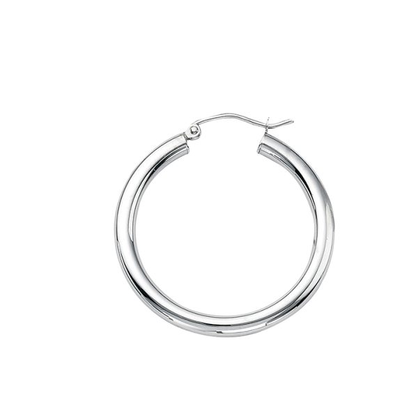 10K White Gold 3X30mm Polished Hoops <br />811-190