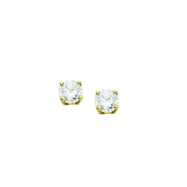 14K Yellow Gold 3.0mm Basket Set Round CZ Stud- Post <br />870-003