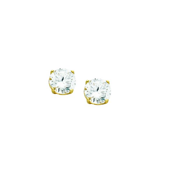 14K Yellow Gold 4.0mm Basket Set Round CZ Stud- Post (0.50dwt)  <br />870-004