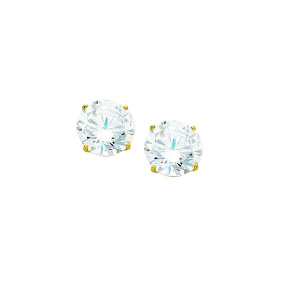 14K Yellow Gold 8.0mm Basket Set Round CZ Stud- Post (4.0dwt)  <br />870-009