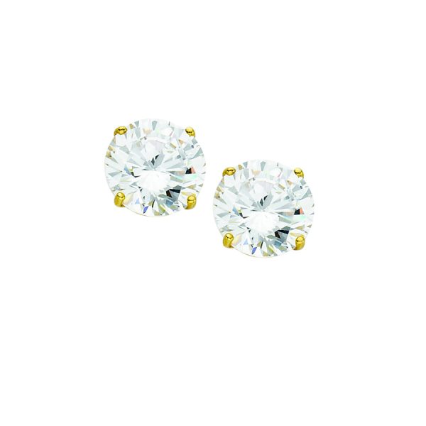 14K Yellow Gold 9.0mm Basket Set Round CZ Stud- Post (5.5dwt)  <br />870-010