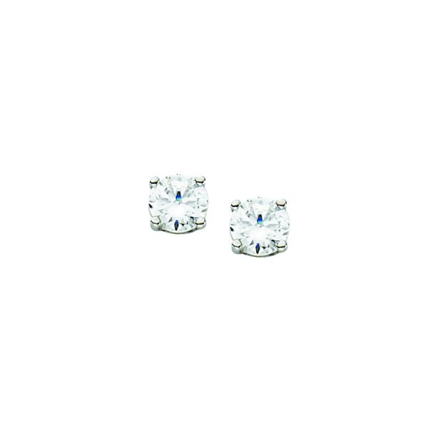 14K White Gold 3.0mm Basket Set Round CZ Stud- Post <br />870-012