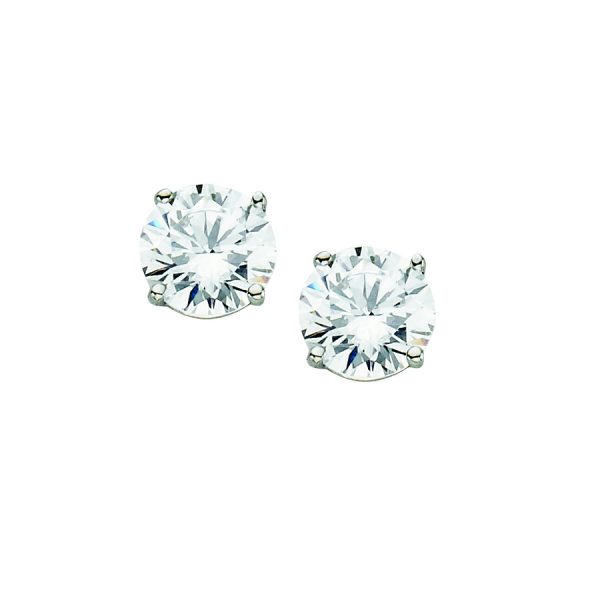 14K White Gold 6.0mm Basket Set Round CZ Stud- Post (1.7dwt)  <br />870-015