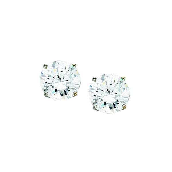 14K White Gold 8.0mm Basket Set Round CZ Stud- Post (4.0dwt)  <br />870-018