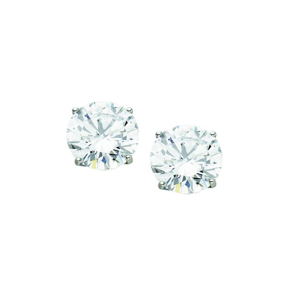 14K White Gold 9.0mm Basket Set Round CZ Stud- Post (5.5dwt)  <br />870-019