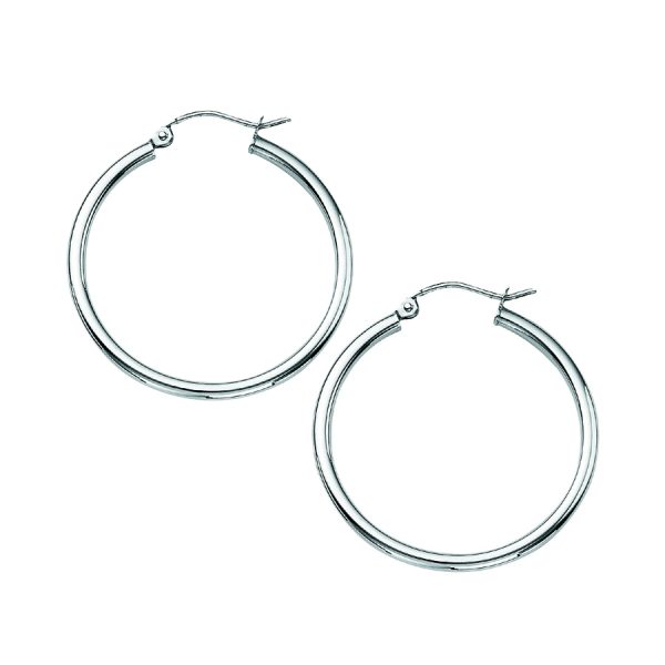 14K White Gold 2X30mm Polished Hoops <br />878-239