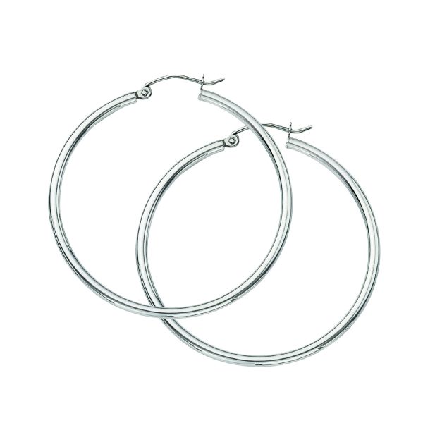 14K White Gold 2X40mm Polished Hoops <br />878-243