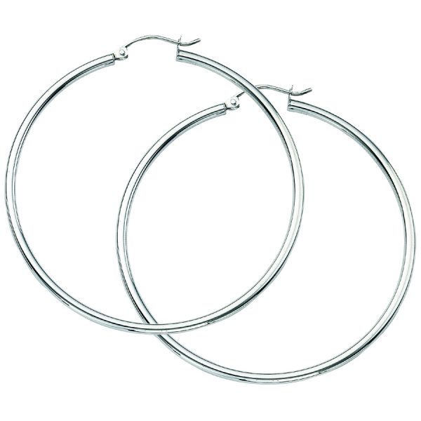 14K White Gold 2X50mm Polished Hoops <br />878-245