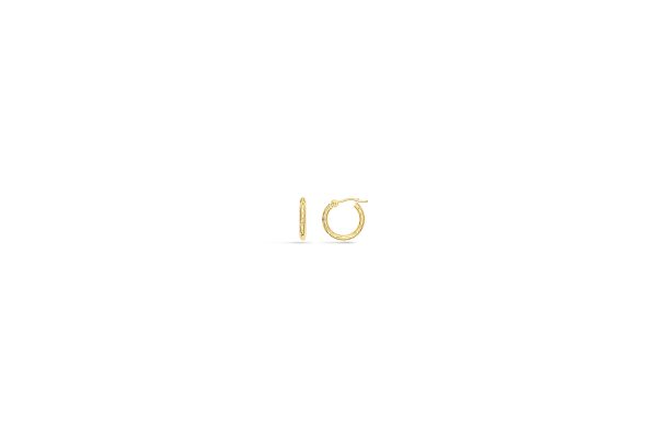 14K Yellow Gold 2X15mm Diamond Cut Hoops <br />878-252
