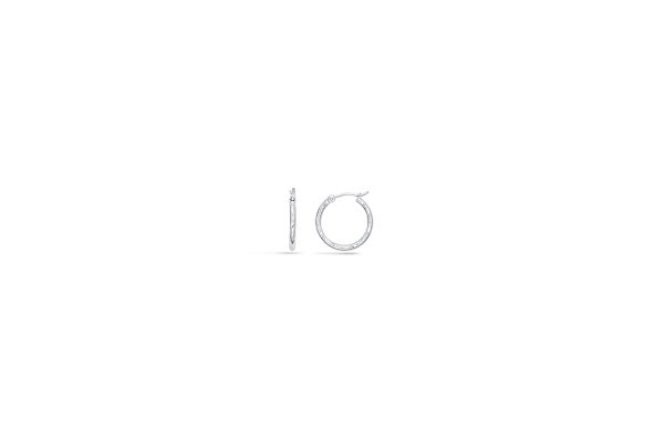 14K White Gold 2X20mm Diamond Cut Hoops <br />878-255