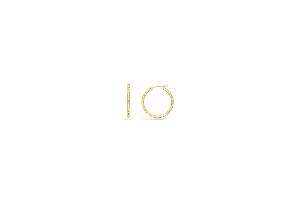 14K Yellow Gold 2X25mm Diamond Cut Hoops <br />878-256