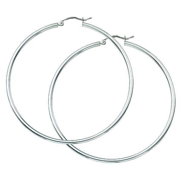 14K White Gold 2X55mm Polished Hoops <br />880-094