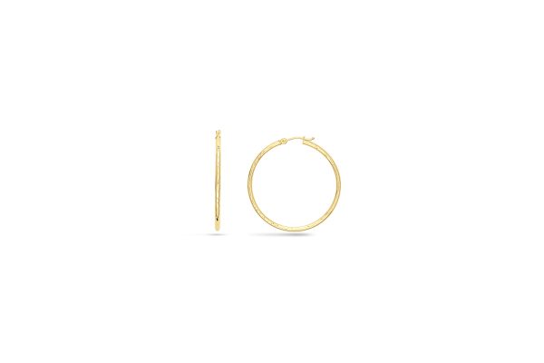 14K Yellow Gold 2X40mm Diamond Cut Hoops <br />880-724