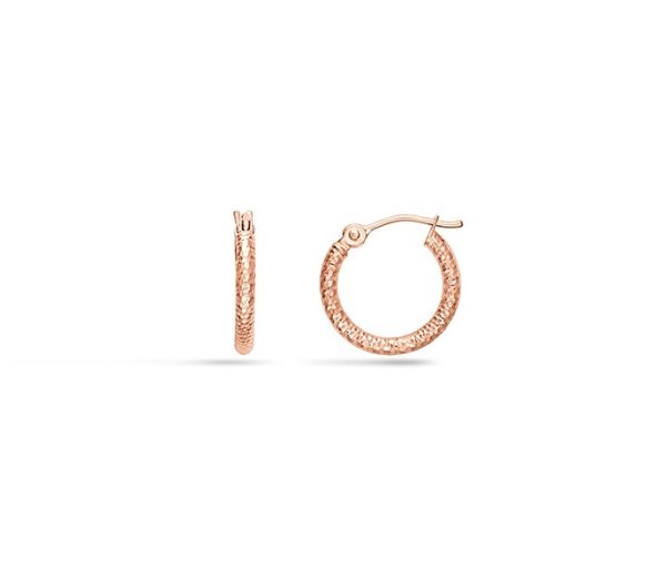 14K Rose Gold 2X20mm Diamond Cut Textured Hoops <br />882-021