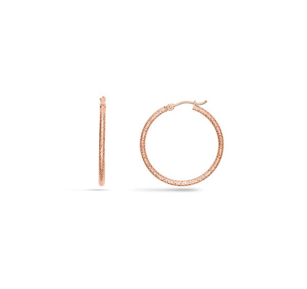 14K Rose Gold 2X30mm Diamond Cut Textured Hoops <br />882-023