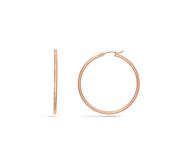 14K Rose Gold 2X40mm Diamond Cut Textured Hoops <br />882-024
