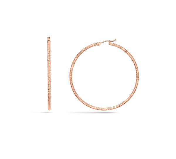14K Rose Gold 2X50mm Diamond Cut Textured Hoops <br />882-025